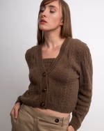 Cotton V-neck Cardigan Beige