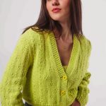 Cotton V-neck Cardigan Green