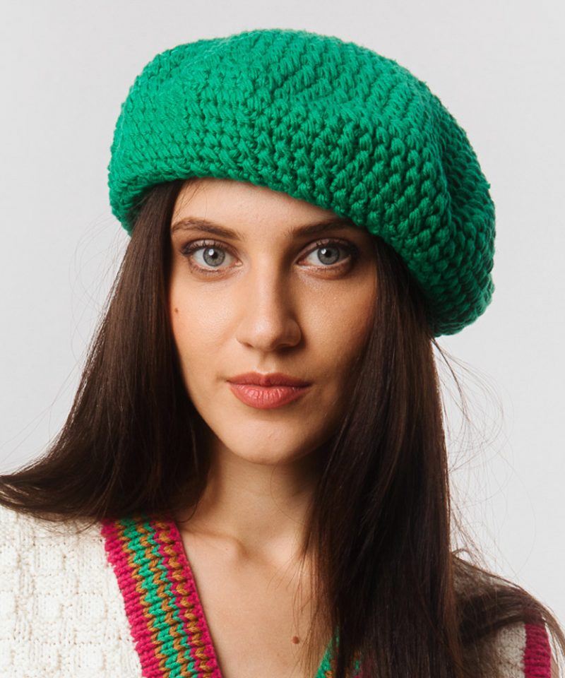 Crochet Cotton Beret, Green - Image 4