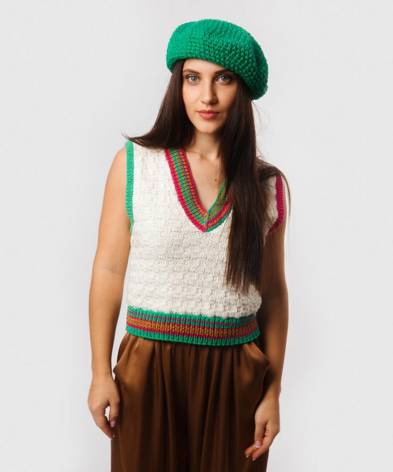 Crochet Cotton Beret, Green - Image 5