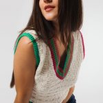 Sleevless V-neck Top, Off white