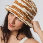 Asymmetrical Striped Summer Hat, beige & White, Cotton 100%