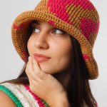 Pure Cotton Summer Hat "Waves", beige & fuchsia