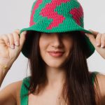 Pure Cotton Summer Hat "Waves", green & fuchsia