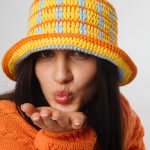 Bucket Hat with squares and stripes, Yellow, Orange & Blue