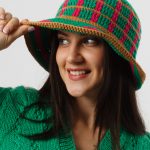 Bucket Hat with squares and stripes, Green, Fuchsia & Beige