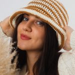 White & Beige Striped Summer Hat