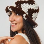 Crochet Summer Hat "Waves", brown & white