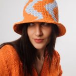 Pure Cotton Summer Hat "Waves", Orange & Light blue
