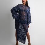 Big mesh long sleeve dress, DARK BLUE