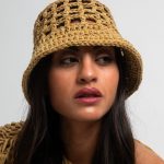 Big mesh Chunky knit Bucket hat, Beige