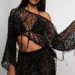 Asymmetrical Boho chic long sleeve top, BLACK