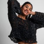 Chunky knit long sleeve top, Black and White