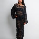 Chunky knit long sleeve dress, BLACK