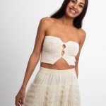 Tube Crop Top With Buttons, Cream