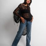 Big mesh asymmetrical long sleeve dress