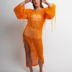 Asymmetrical chunky knit long sleeve dress