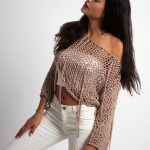 Big mesh asymmetrical long sleeve top