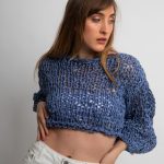 Chunky knit short sweater, Blue