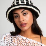 Bucket Hat with Squares and Stripes, Black & Off white