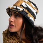 Chunky knit multicolor Bucket hat, White Beige Black