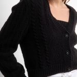 Cotton V-neck Cardigan White and Black