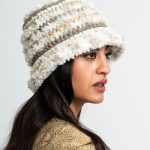 Crochet Bucket Hat, Eco wool & fur, White & Beige & Brown