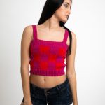 Checkerboard crop top, Fuchsia & Red