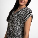 Melange cotton blend knit vest. Black & White